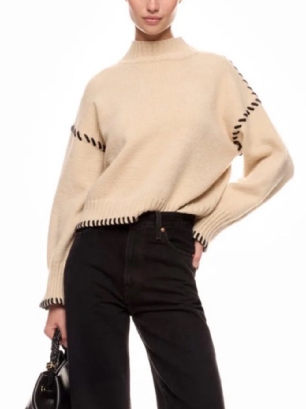 En Saison Merril Whip Stitch Sweater in Cream Size S